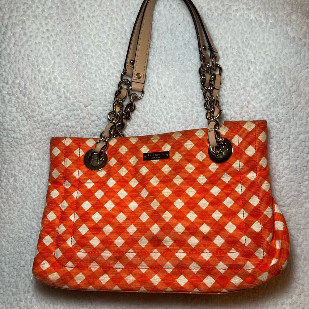 Kate Spade Orange and Cream Checkered Shoulder Bag